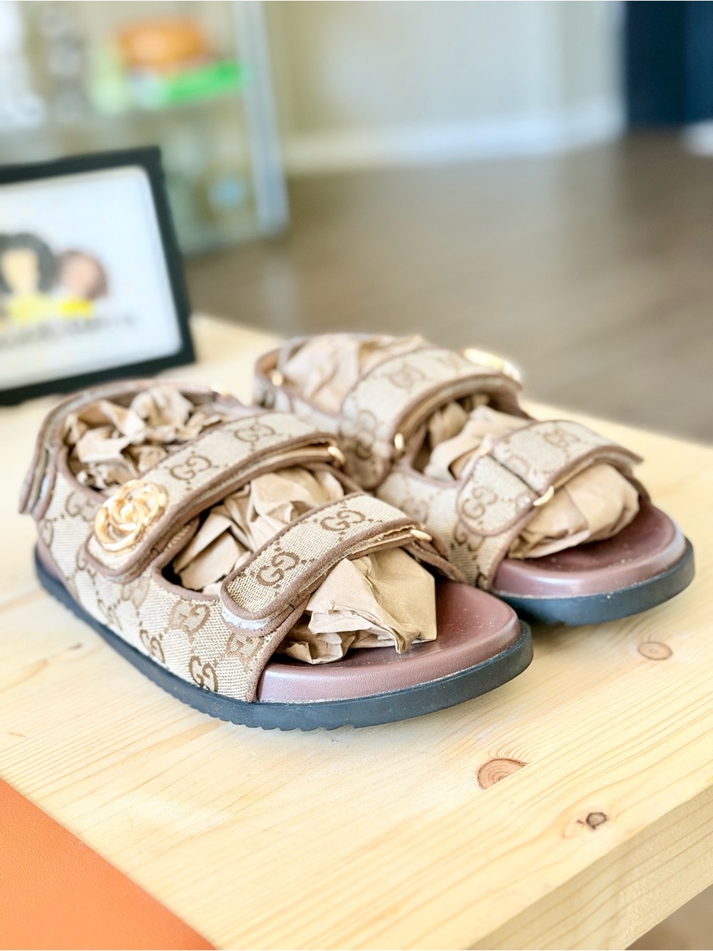 Gucci Brown GG Sandals with Gold Double G - Picture 2 of 5